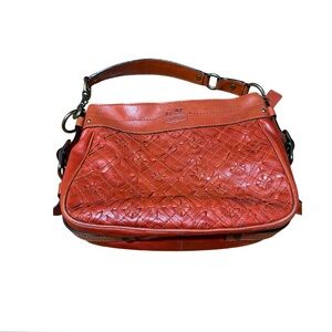 Coach Orange Leather Shoulder Bag with Embossed Pattern